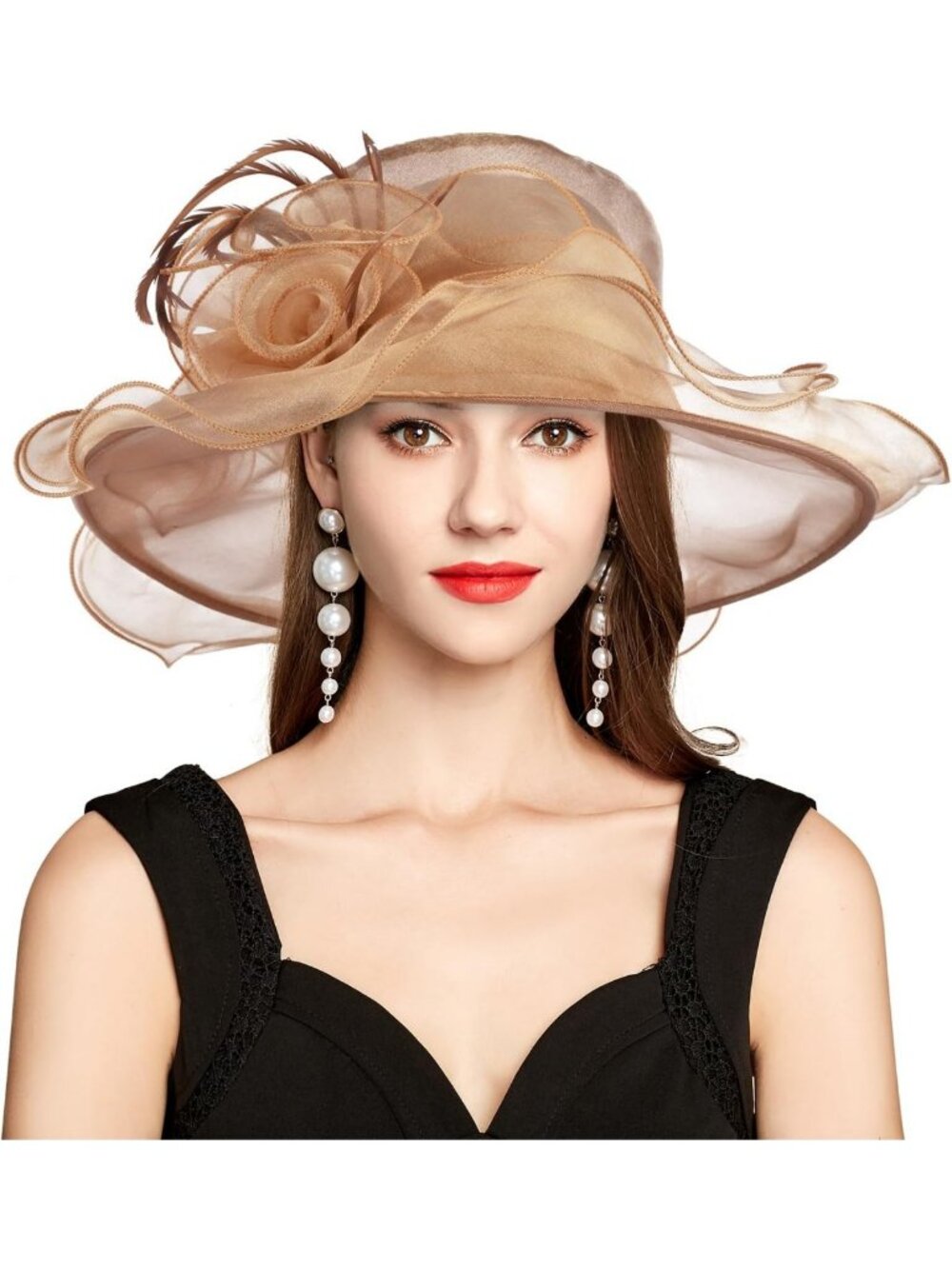 Elegant 2026 Derby Hat, Women's Organza Feather Fascinator for Tea Party